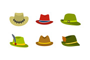 Panama hat icon set, flat style