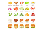 Burger ingredient icons set