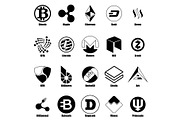 Cryptocurrency types icons set