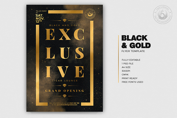 Black and Gold Flyer Template V14 in Flyer Templates - product preview 1
