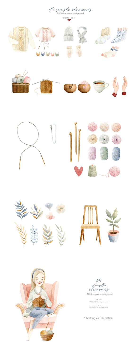 Knitting Watercolor Illustrations in Illustrations - product preview 1