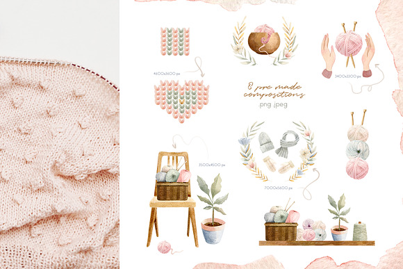 Knitting Watercolor Illustrations in Illustrations - product preview 2