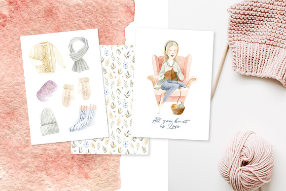 Knitting Watercolor Illustrations in Illustrations - product preview 6