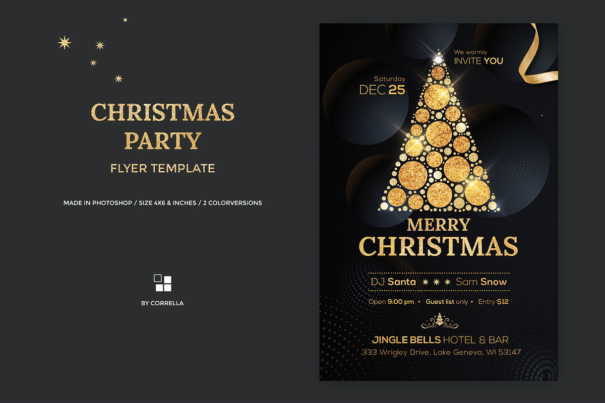 Christmas Party Flyer Black/Gold in Flyer Templates - product preview 8