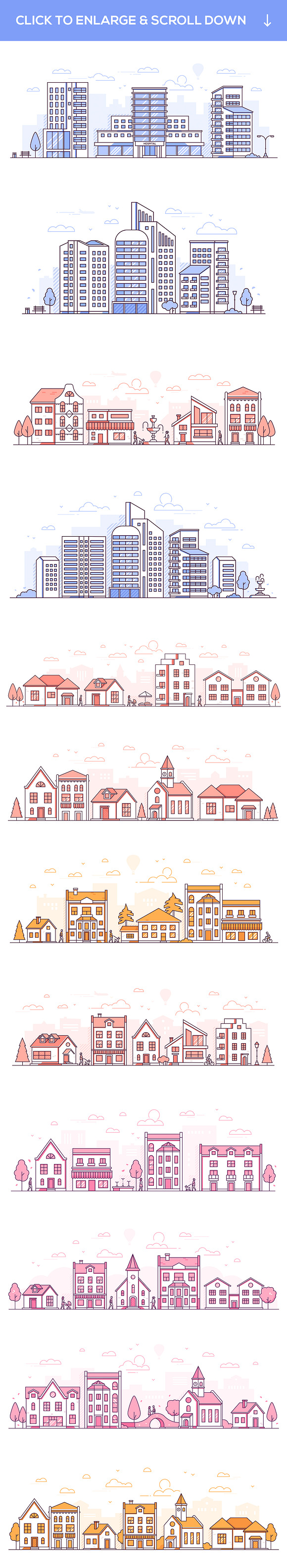 Urban & suburban line landscapes in Illustrations - product preview 7