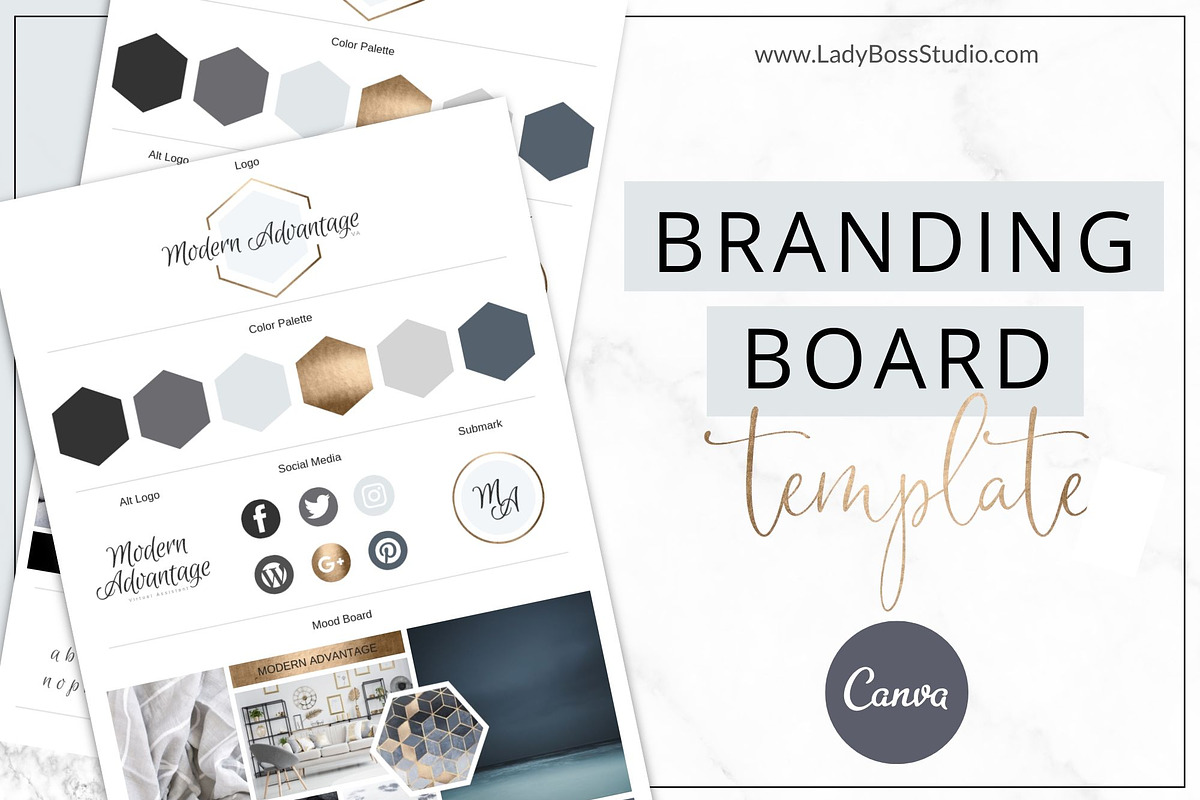 Branding Board Template Canva Gold in Logo Templates - product preview 8