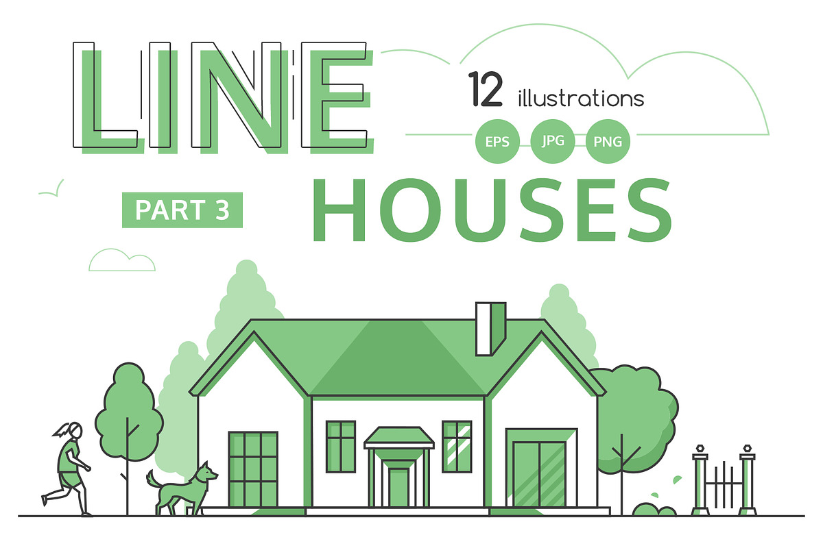 Set of line design cottage houses in Illustrations - product preview 8