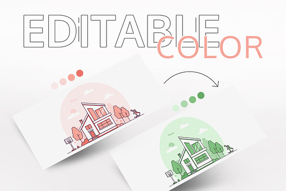 Set of line design cottage houses in Illustrations - product preview 2