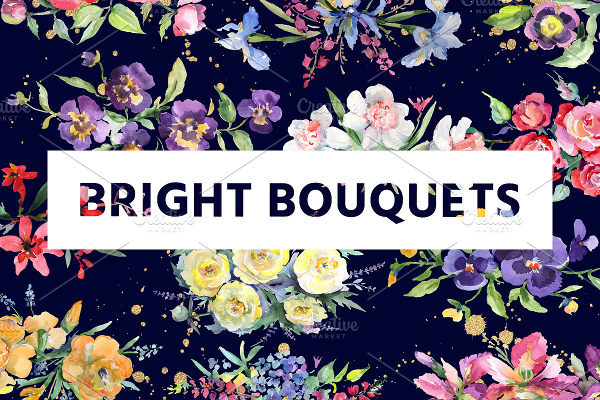 Bright bouquet of watercolor flowers in Illustrations - product preview 8