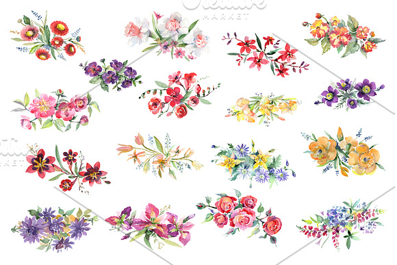 Bright bouquet of watercolor flowers in Illustrations - product preview 1