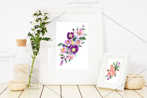 Bright bouquet of watercolor flowers in Illustrations - product preview 5