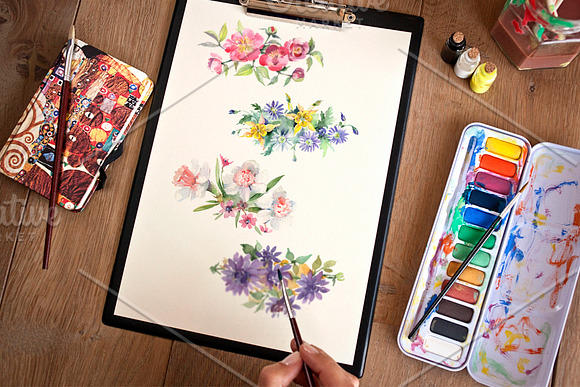 Bright bouquet of watercolor flowers in Illustrations - product preview 6