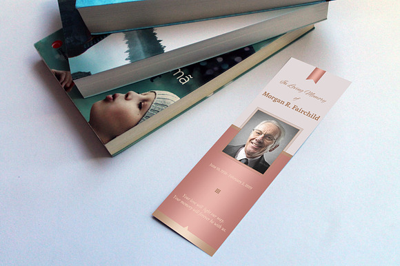Rose Gold Funeral Bookmark Word in Card Templates - product preview 1