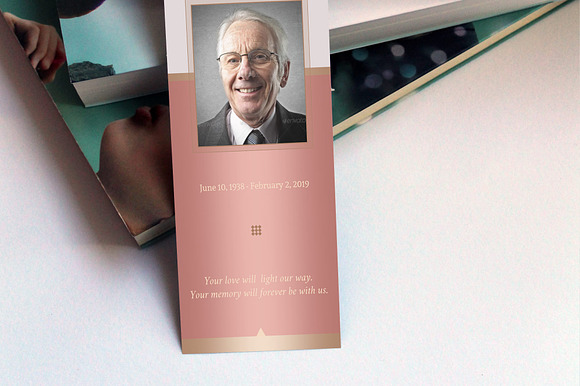 Rose Gold Funeral Bookmark Word in Card Templates - product preview 6