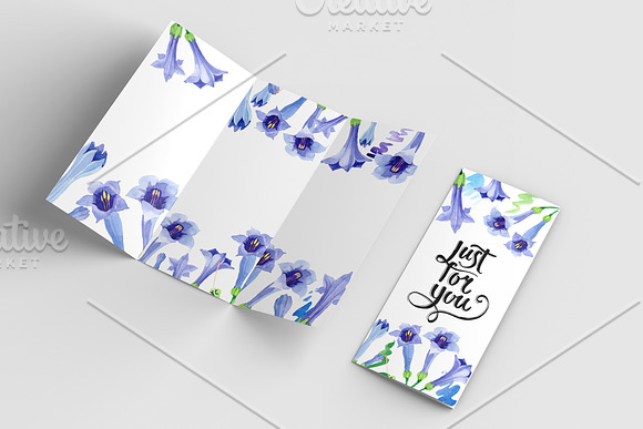 Blue brugmansia flower watercolor in Illustrations - product preview 1