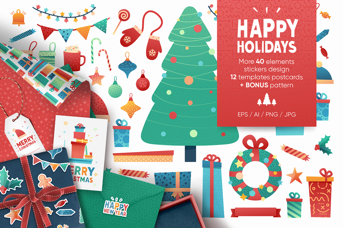 Christmas & New Year Flat Elements in Objects - product preview 8