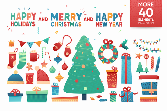 Christmas & New Year Flat Elements in Objects - product preview 1