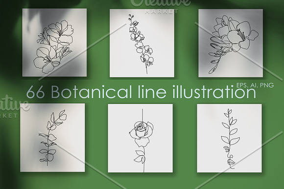 66  Botanical Line illustrations in Flower Icons - product preview 1