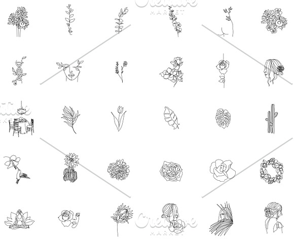 66  Botanical Line illustrations in Flower Icons - product preview 3