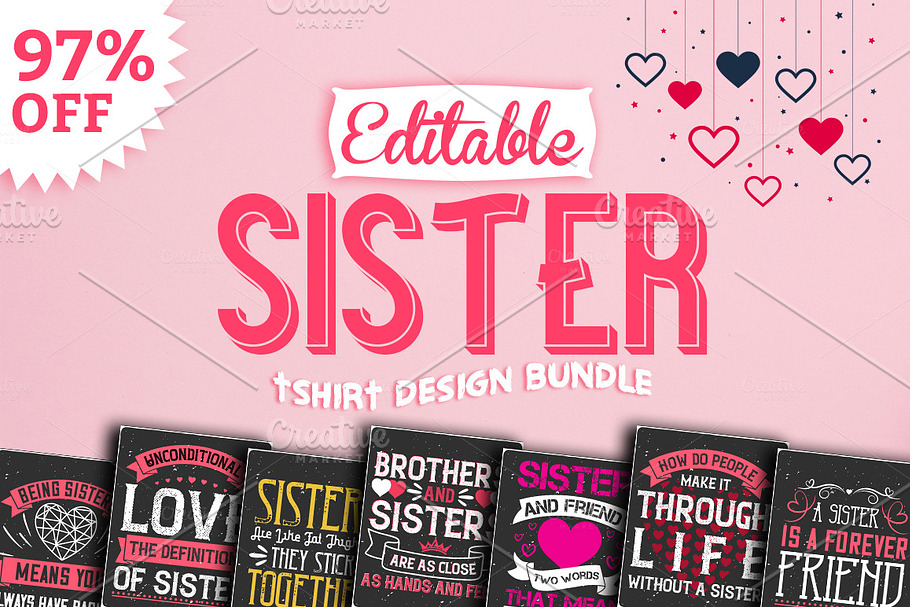 50 Editable Sister Tshirt Design