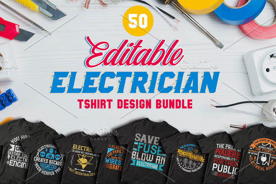 50 Electrician Tshirt Design Bundle