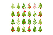 Christmas trees color flat vector