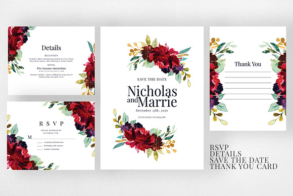 Wedding Invitation Suite - Burgundy in Wedding Templates - product preview 2