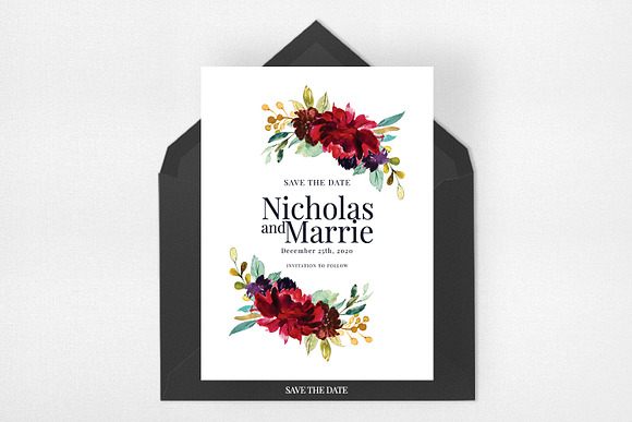 Wedding Invitation Suite - Burgundy in Wedding Templates - product preview 3