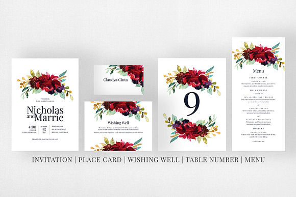 Wedding Invitation Suite - Burgundy in Wedding Templates - product preview 4