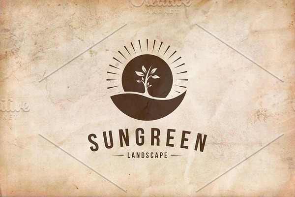 Sun Green Landscape Logo Template