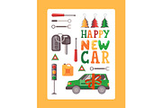 Happy new car typography poster
