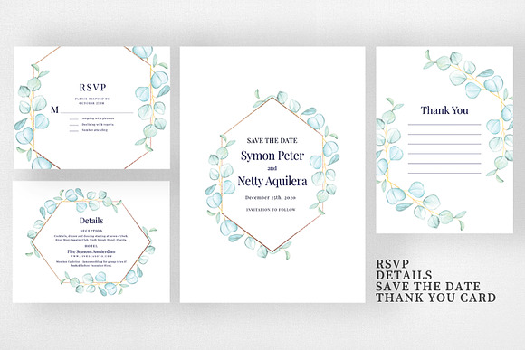 Eucalyptus Wedding Invitation Set in Wedding Templates - product preview 2
