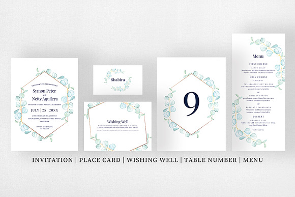 Eucalyptus Wedding Invitation Set in Wedding Templates - product preview 4