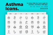 Asthma | 16 Thin Line Icons Set