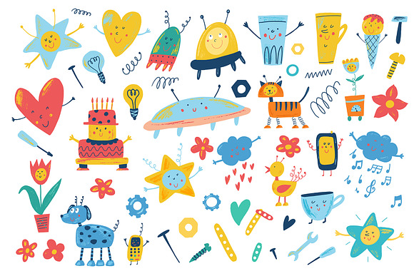 Cute robots. Characters and patterns in Illustrations - product preview 2