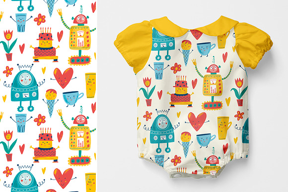 Cute robots. Characters and patterns in Illustrations - product preview 5