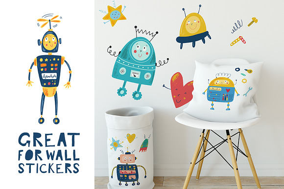 Cute robots. Characters and patterns in Illustrations - product preview 9