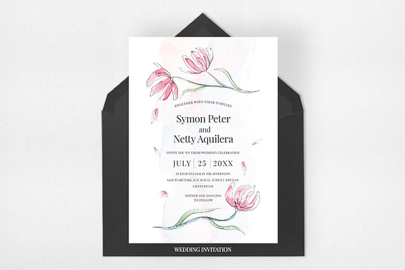 Pink Floral Sketch Wedding Suite in Wedding Templates - product preview 1