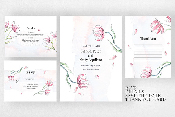 Pink Floral Sketch Wedding Suite in Wedding Templates - product preview 2