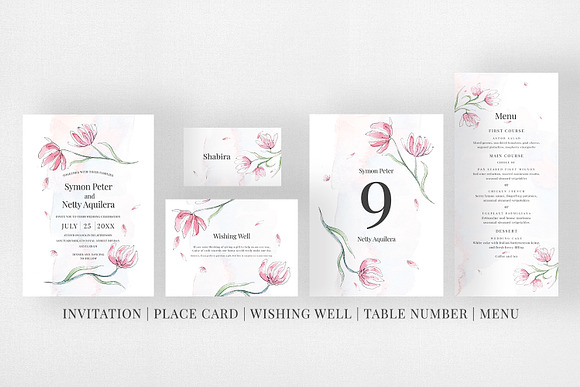 Pink Floral Sketch Wedding Suite in Wedding Templates - product preview 4