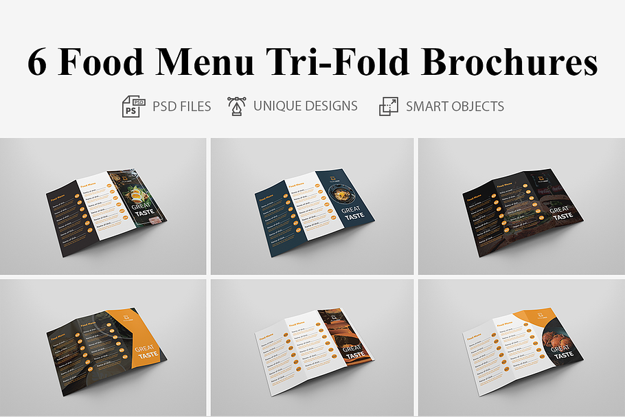 6 Food Menu Tri Fold Bochures in Brochure Templates - product preview 8