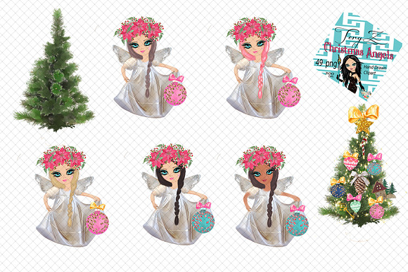 Christmas Clipart Cute Angels in Illustrations - product preview 1