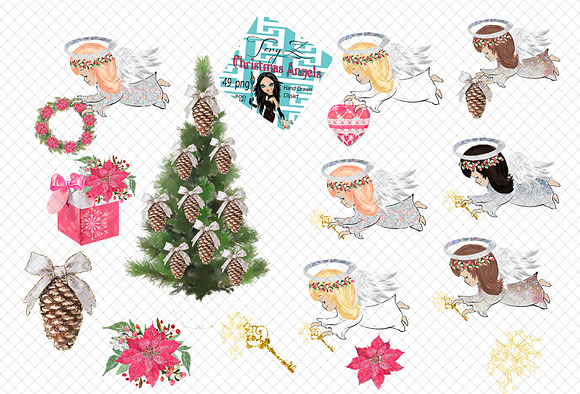 Christmas Clipart Cute Angels in Illustrations - product preview 3