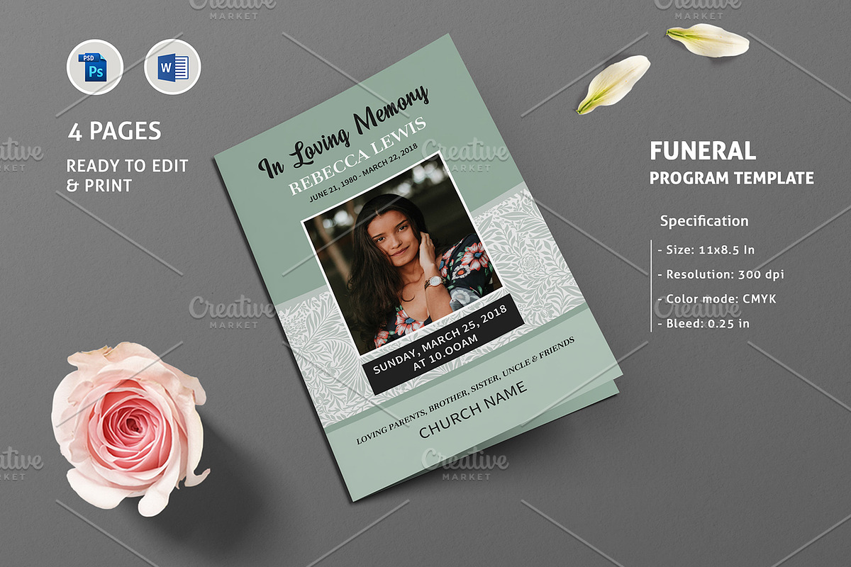 Funeral Program Template - V952 in Brochure Templates - product preview 8