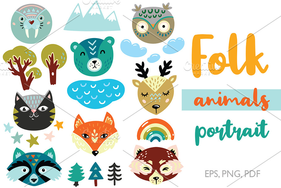 Folk animals portrait in Patterns - product preview 8