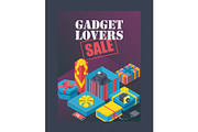 Gadget lovers sale poster, vector