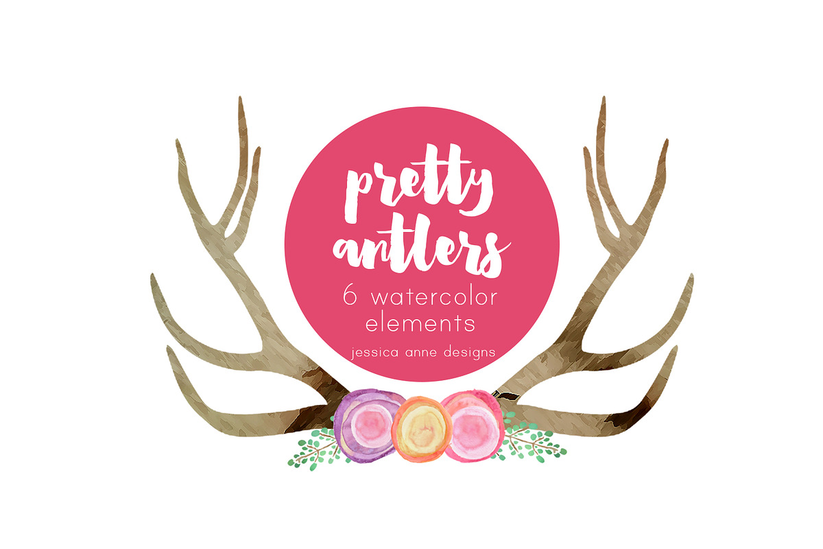 Pretty Antlers Watercolor Clipart in Illustrations - product preview 8