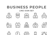Set line icons of business people