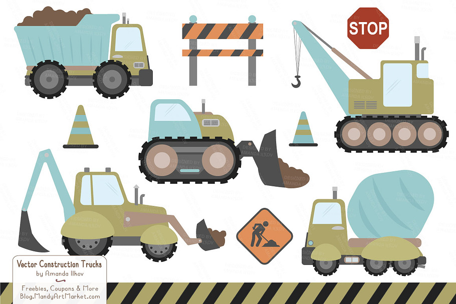Vintage Boy Construction Trucks in Illustrations - product preview 8