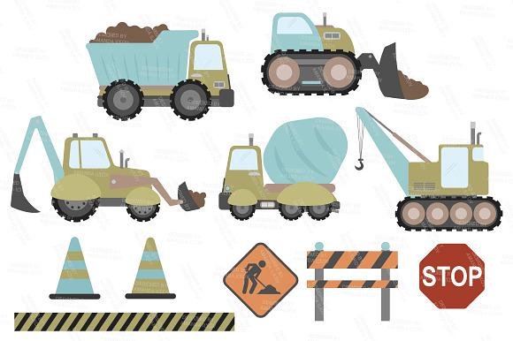 Vintage Boy Construction Trucks in Illustrations - product preview 1